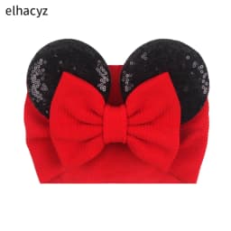 NEW Mouse Ears Baby Headbands For Girls Princess Cosplay Sequin 5"Bow Headwrap Baby Turban Christmas Party DIY Hair Accessory
