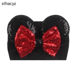 NEW Mouse Ears Baby Headbands For Girls Princess Cosplay Sequin 5"Bow Headwrap Baby Turban Christmas Party DIY Hair Accessory