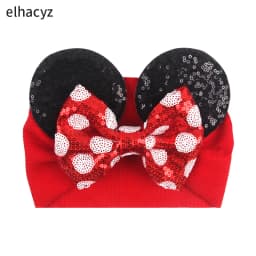 NEW Mouse Ears Baby Headbands For Girls Princess Cosplay Sequin 5"Bow Headwrap Baby Turban Christmas Party DIY Hair Accessory