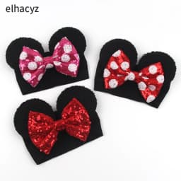 NEW Mouse Ears Baby Headbands For Girls Princess Cosplay Sequin 5"Bow Headwrap Baby Turban Christmas Party DIY Hair Accessory
