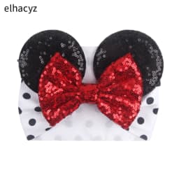 NEW Mouse Ears Baby Headbands For Girls Princess Cosplay Sequin 5"Bow Headwrap Baby Turban Christmas Party DIY Hair Accessory