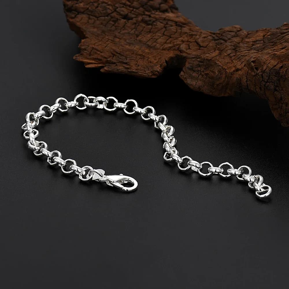 Fine 925 Sterling Silver Circle 4MM Chain Bracelets for Women Man Fashion Jewelry Wedding Party Christmas Gifts fit pendant