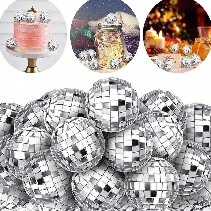 10pc Mini Mirror Disco Ball Stage Light Reflective Rotating Bright Silver Glass Ball Christmas Birthday Wedding Party Cake Decor