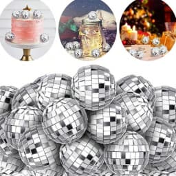 10pc Mini Mirror Disco Ball Stage Light Reflective Rotating Bright Silver Glass Ball Christmas Birthday Wedding Party Cake Decor