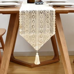 Vintage Beige Table Runner Christmas Crochet Lace Cotton Blended Fabric with Tassel For Coffee Table Decor Wedding Decoration