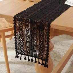 Vintage Beige Table Runner Christmas Crochet Lace Cotton Blended Fabric with Tassel For Coffee Table Decor Wedding Decoration