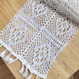 Vintage Beige Table Runner Christmas Crochet Lace Cotton Blended Fabric with Tassel For Coffee Table Decor Wedding Decoration