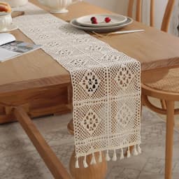 Vintage Beige Table Runner Christmas Crochet Lace Cotton Blended Fabric with Tassel For Coffee Table Decor Wedding Decoration
