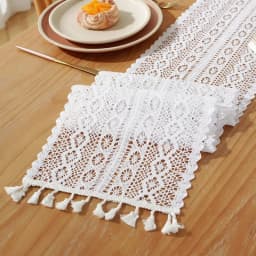 Vintage Beige Table Runner Christmas Crochet Lace Cotton Blended Fabric with Tassel For Coffee Table Decor Wedding Decoration