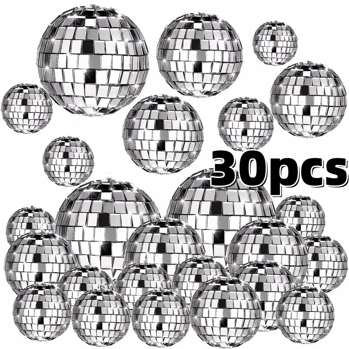 10-30pcs Mini Disco Ball Ornaments Reflective Glass Silver Baubles for Mardi Gras Disco Party Decor Sparkling Christmas DIY Gift