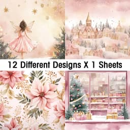 Pink Christmas Scrapbook Paper Pad,12sheets Decorative Craft Papers,Hand Account Material For Junk Journal Background Art Album