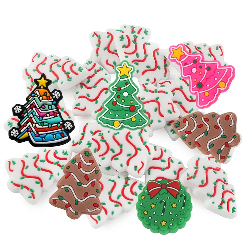 10Pcs/Lot New Christmas Tree Silicone Focal Beads For Jewelry Making DIY Beaded Pens Keychains Gifts Handmade Accessories