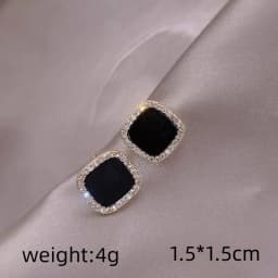 Korean Full Rhinestone Crystal Black Square Stud Earring for Women Simple Geometry Temperament Jewelry Christmas Girlfriend Gift