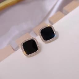 Korean Full Rhinestone Crystal Black Square Stud Earring for Women Simple Geometry Temperament Jewelry Christmas Girlfriend Gift