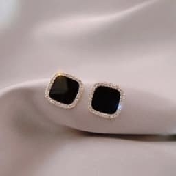 Korean Full Rhinestone Crystal Black Square Stud Earring for Women Simple Geometry Temperament Jewelry Christmas Girlfriend Gift