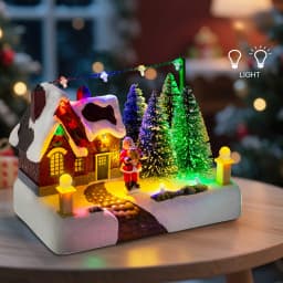 Christmas Village Scene Collectible Building with Lights Trees Santa Claus Snow Town Landscape Decor Holiday Home Desk Fireplace