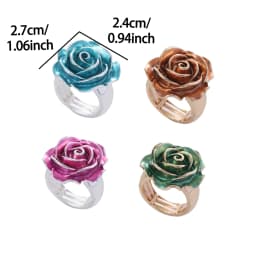Cring Coco Rose Ring Accessories Women's Elegant Charm Enamel Ring Adjustable Plant Ring Jewelry Fashion Women's Christmas Gift
