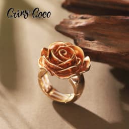 Cring Coco Rose Ring Accessories Women's Elegant Charm Enamel Ring Adjustable Plant Ring Jewelry Fashion Women's Christmas Gift