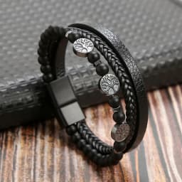 Vnox Norse Viking Bracelets for Men Boys, Black Mens Leather Bracelet Bangle Birthday Christmas Gifts to Father Dad Husband BFF