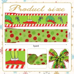 2 Rolls Christmas Ribbon for Wreath Green Dots Monster Ribbon for Gift Wrapping Party Supplies Decoration Wired Winter Christmas