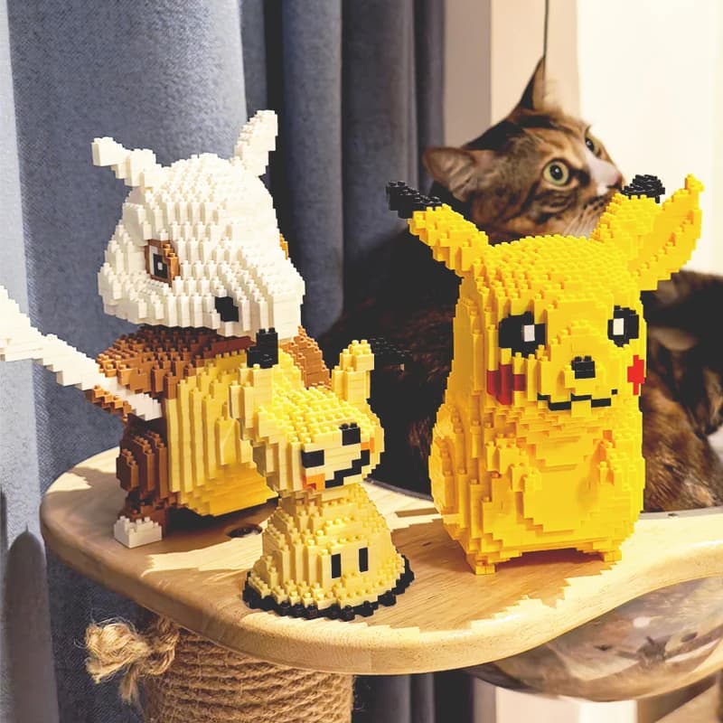 Kawaii Pokemon Marowak Lucario Mimikyu Building Block Piplup Mega Rayquaza Charizard Assembled Mini Brick Toy for Christmas Gift