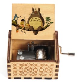 2026 Hot sale Antique carved Wooden Hand Crank Music Box Totoro Music Box figure Christmas Birthday Gift
