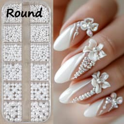 12Grids Christmas Red/Green Pearl Nail Rhinestone Mixed Size Pearlescent Colorful Beads Nali Charms Full Circle Pearl Manicure