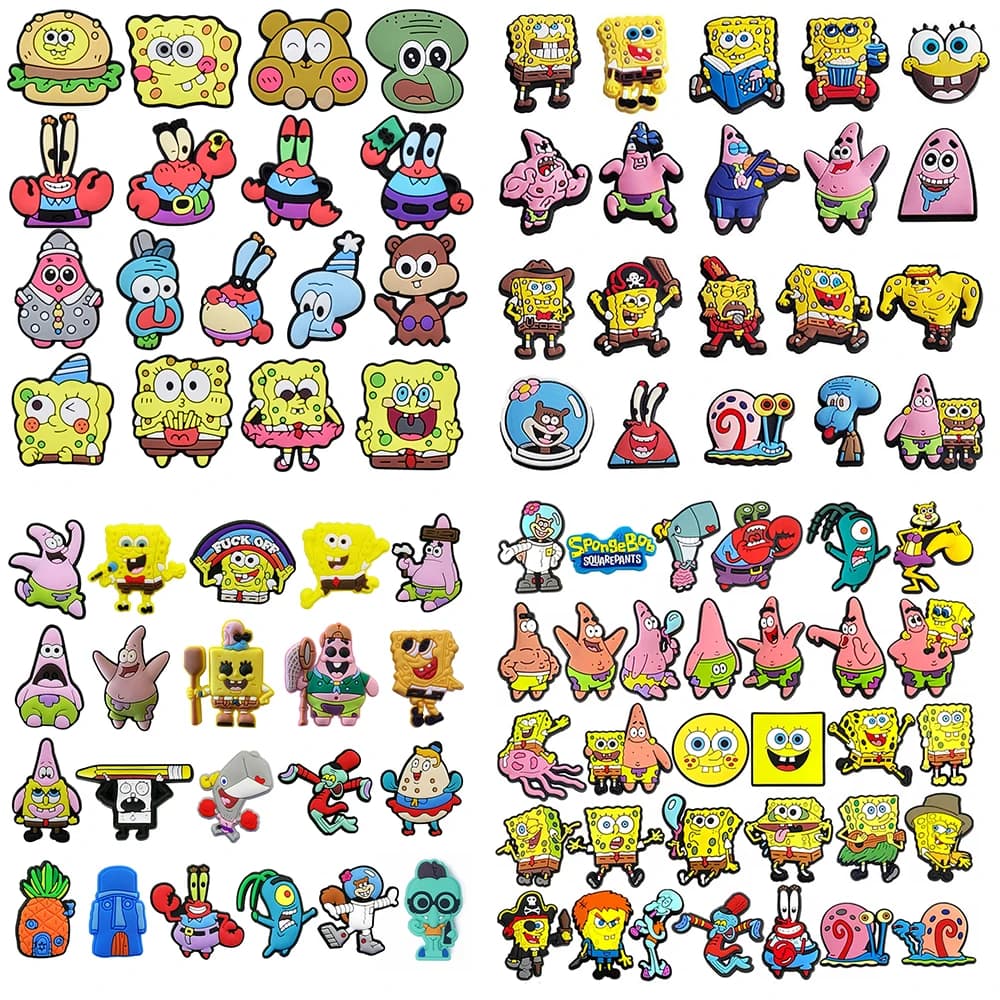 12-32pcs Spongebob Shoe Charms For Slides Sandals,Cartoon Shoe Decorations Accessories Buckle For Christmas Birthday Party Gift