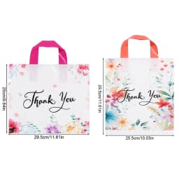 10/20/30Pcs Thank You Gift Bag Floral Design Plastic Tote Bags for Wedding Birthday Party Gift Packaging Thanksgiving Christmas