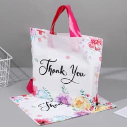 10/20/30Pcs Thank You Gift Bag Floral Design Plastic Tote Bags for Wedding Birthday Party Gift Packaging Thanksgiving Christmas