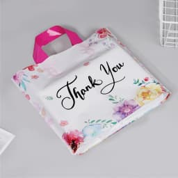 10/20/30Pcs Thank You Gift Bag Floral Design Plastic Tote Bags for Wedding Birthday Party Gift Packaging Thanksgiving Christmas