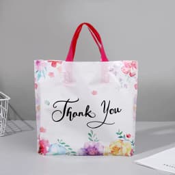 10/20/30Pcs Thank You Gift Bag Floral Design Plastic Tote Bags for Wedding Birthday Party Gift Packaging Thanksgiving Christmas