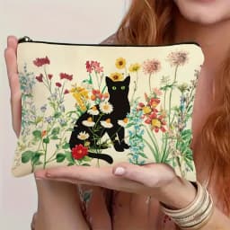 Black Cat Floral Makeup Bag Large Capacity Halloween Gift for Women Cosmetic Bags Zipper Pouch Retro Pencil Case Christmas Gifts