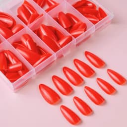 120Pcs Christmas Red Press On Nails Mid-length Almond Fake Nails Full Cover Detachable False Nail Tips For Women Halloween Wear