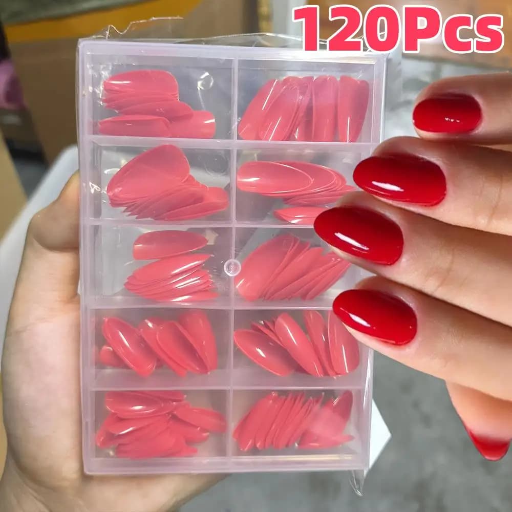 120Pcs Christmas Red Press On Nails Mid-length Almond Fake Nails Full Cover Detachable False Nail Tips For Women Halloween Wear