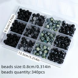 340pcs 8mm Acrylic Black Round Bead Jewelry Making Set Box, Suitable for DIY Bracelets, Necklaces and Earrings Christmas