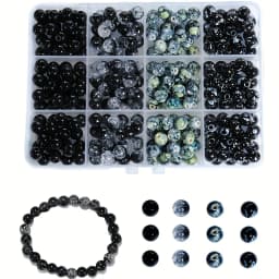 340pcs 8mm Acrylic Black Round Bead Jewelry Making Set Box, Suitable for DIY Bracelets, Necklaces and Earrings Christmas