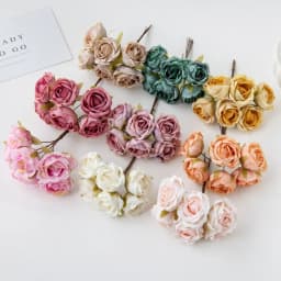 6Pcs Artificial Flowers Wedding Mini Bouquet Wreath Scrapbooking for Home Christmas Decor Diy Holiday Accessories Silk Tea Rose