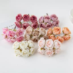 6Pcs Artificial Flowers Wedding Mini Bouquet Wreath Scrapbooking for Home Christmas Decor Diy Holiday Accessories Silk Tea Rose
