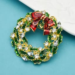 Wuli&baby New Year Christmas Flower Wreath Brooches For Women Men Rhinestone Bowknot Flower Brooch Pins Gifts