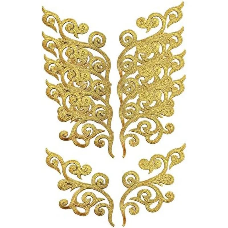 1 Pair Embroidery Golden Thread Flower Patches Fabric Christmas Bride Wedding Dress Bags DIY Festival Accessories Sewing Repair