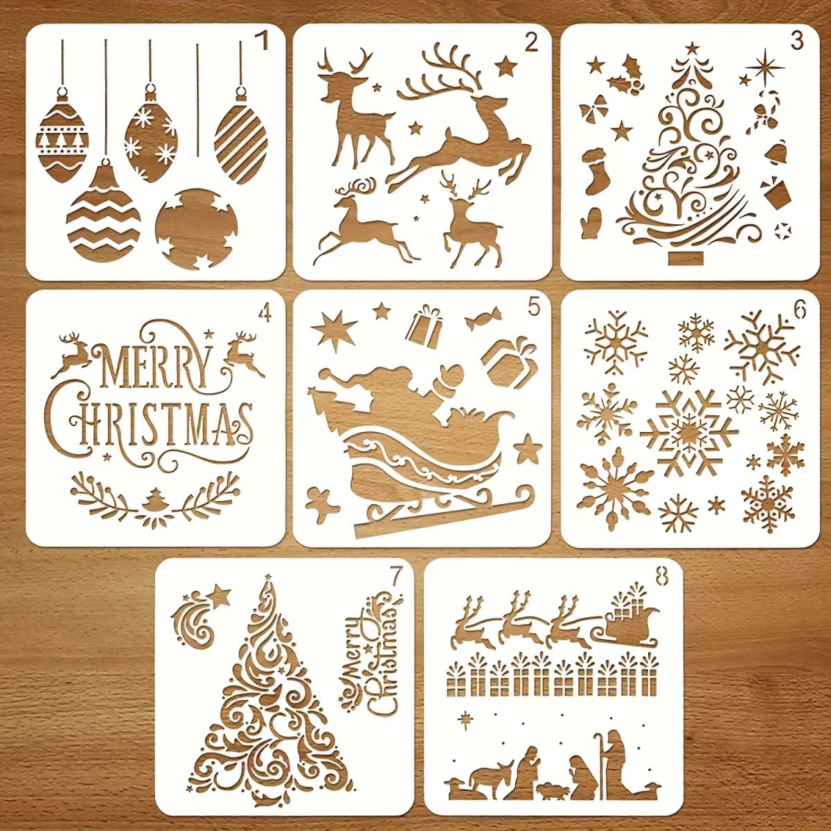 8 Pcs 5.1inch Christmas Painting Stencils Set for DIY Card Window Decor Gift Tags
