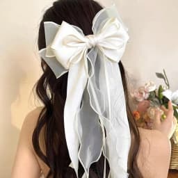 1Pcs Lace Hair Bow Clip Coquette Bow Barrettes with Long Tail Ribbon for Women Christmas Valentines Wedding Prom Accessories