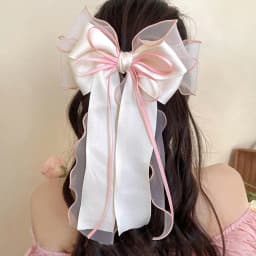1Pcs Lace Hair Bow Clip Coquette Bow Barrettes with Long Tail Ribbon for Women Christmas Valentines Wedding Prom Accessories
