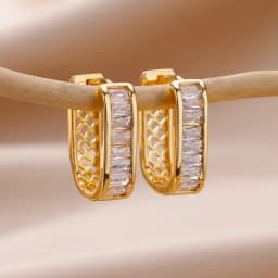 Shiny Zircon Circle Square Hoop Earrings for Women Gold Color Stainless Steel Earrings Luxury Christmas Jewelry Wedding aretes