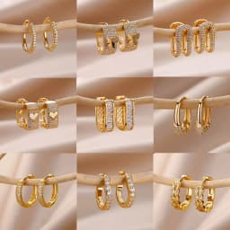 Shiny Zircon Circle Square Hoop Earrings for Women Gold Color Stainless Steel Earrings Luxury Christmas Jewelry Wedding aretes