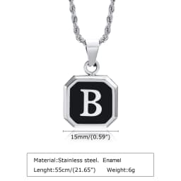 Christmas Gifts for Men Initial Necklace Stainless Steel Letter A-Z for Men Boys Women Square Pendant Jewelry Birthday Gifts