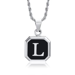 Christmas Gifts for Men Initial Necklace Stainless Steel Letter A-Z for Men Boys Women Square Pendant Jewelry Birthday Gifts