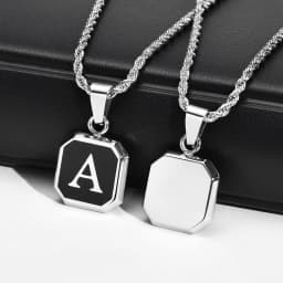 Christmas Gifts for Men Initial Necklace Stainless Steel Letter A-Z for Men Boys Women Square Pendant Jewelry Birthday Gifts