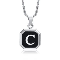 Christmas Gifts for Men Initial Necklace Stainless Steel Letter A-Z for Men Boys Women Square Pendant Jewelry Birthday Gifts